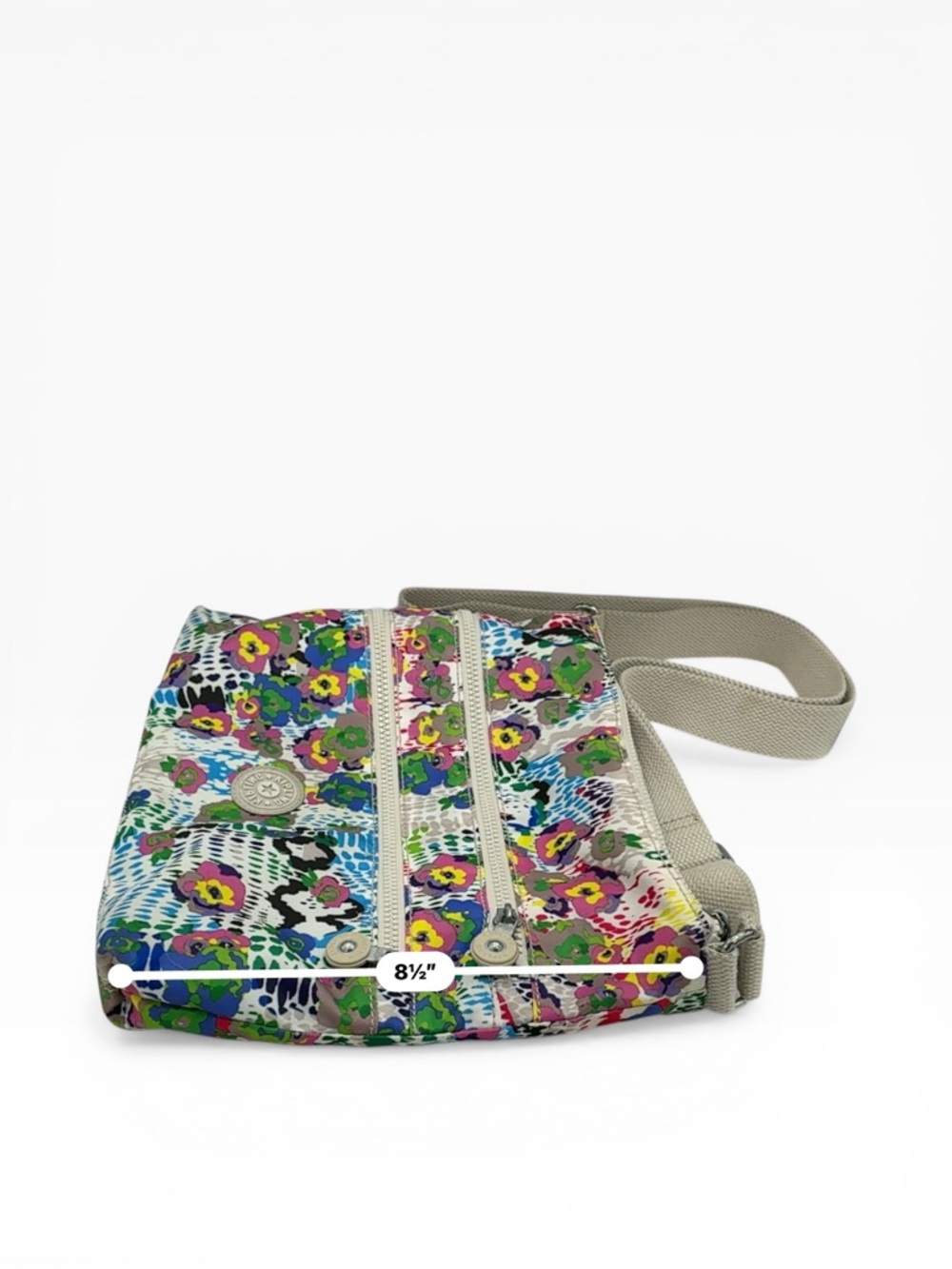 Kipling Alvar Colorful Daisy Dance Nylon Crossbody Bag with Gray Strap - Picture 9 of 11